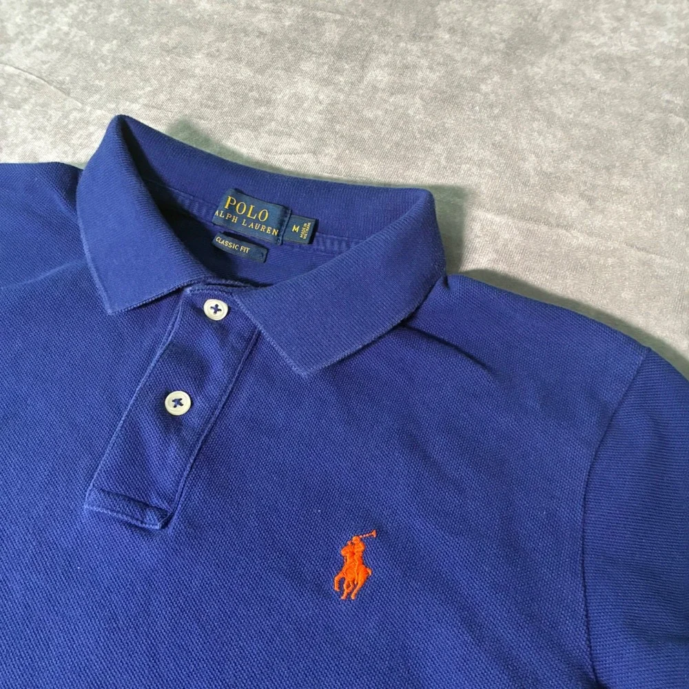 Polo Ralph Lauren Mens Polo Shirt Blue Orange Pony Logo rare Knicks color way